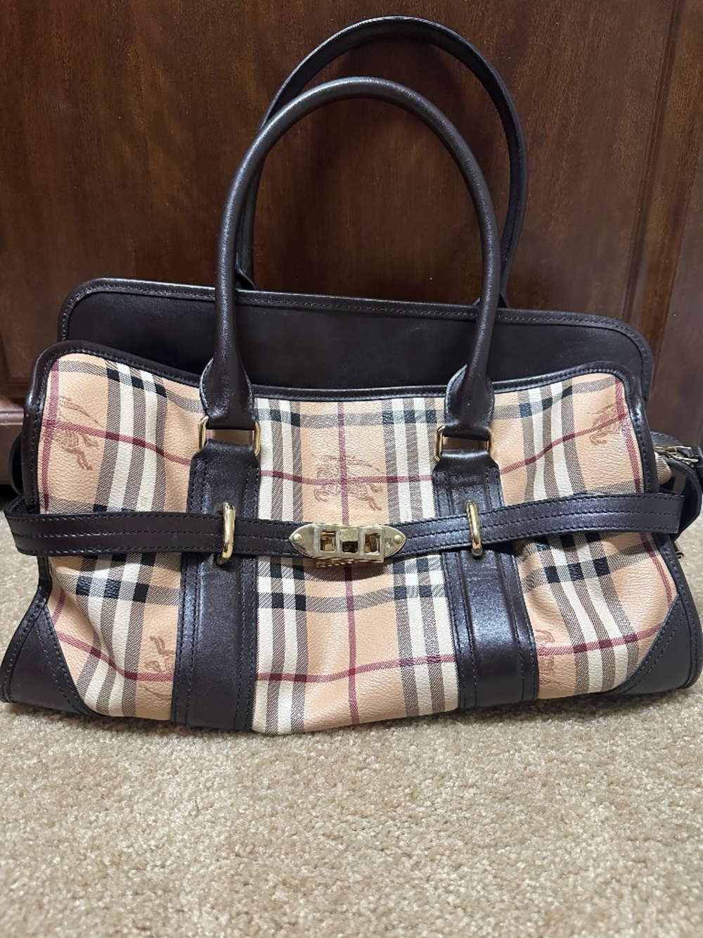 Authentic Burberry Haymarket Check Medium Minford Portrait Tote Bag